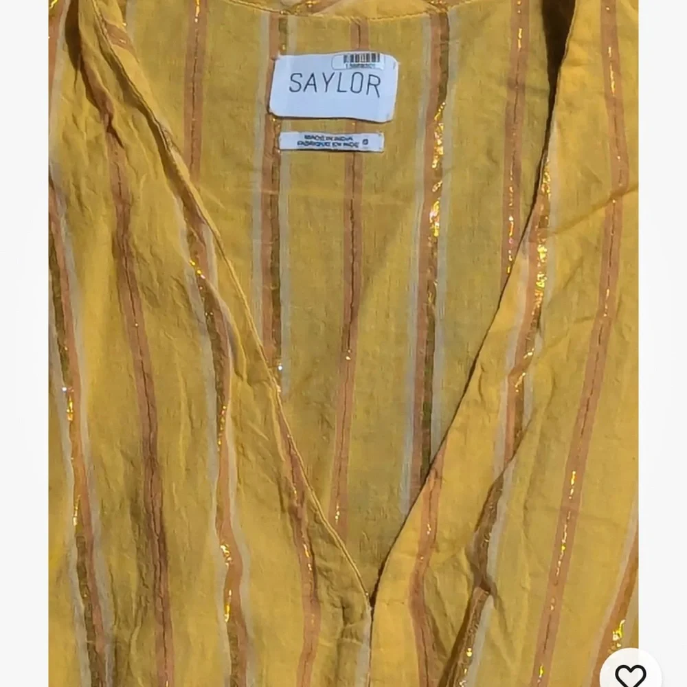 Saylor Size Small Yellow‎ Metallic Stripe Adrianne Ruffle-Sleeve Mini Dress EUC